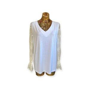 C.O.Z.Y top white sheer sleeves long sleeve XL nwt new